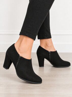 Journee Collection Sanzi Ankle Booties Women 11W Black New Block Heel Side Zip